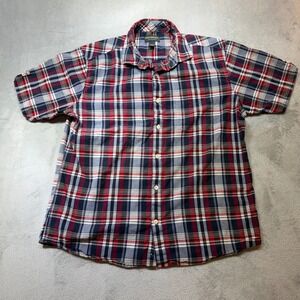 John Bartlett Consensus Mens Large Plaid Short Sleeve Button Down Shirt Red Blue